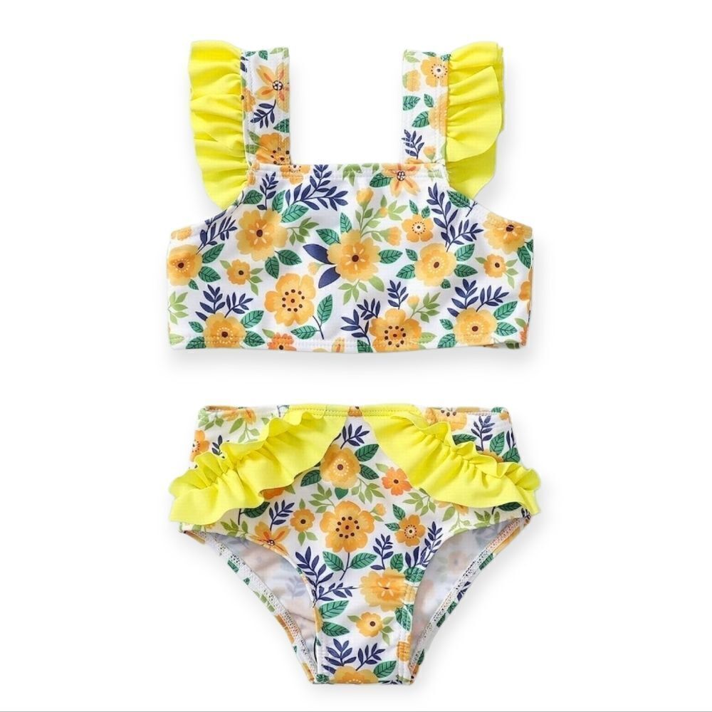 NWT Toddler Baby Girls Summer Swimsuit Yellow Floral Printed Bikini